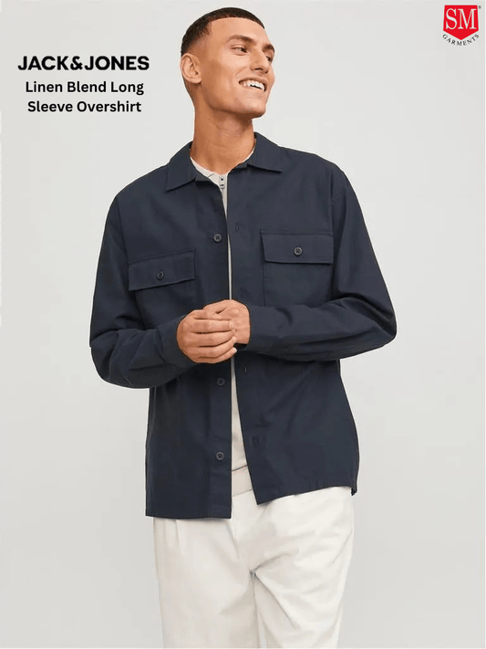 JACK & JONES Venice Linen Blend Long Sleeve Overshirt - Smgarment's