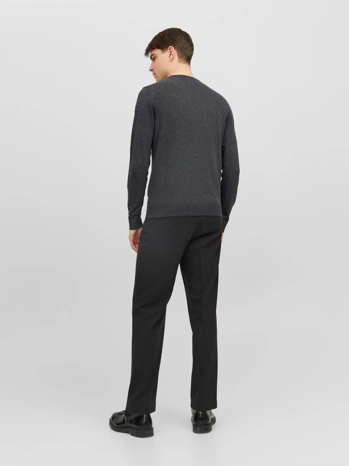 JACK&JONES Dark Grey Melange Plain Knitted Pullover - SMgarment's