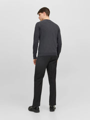 JACK&JONES Dark Grey Melange Plain Knitted Pullover - SMgarment's