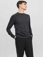 JACK&JONES Dark Grey Melange Plain Knitted Pullover - SMgarment's