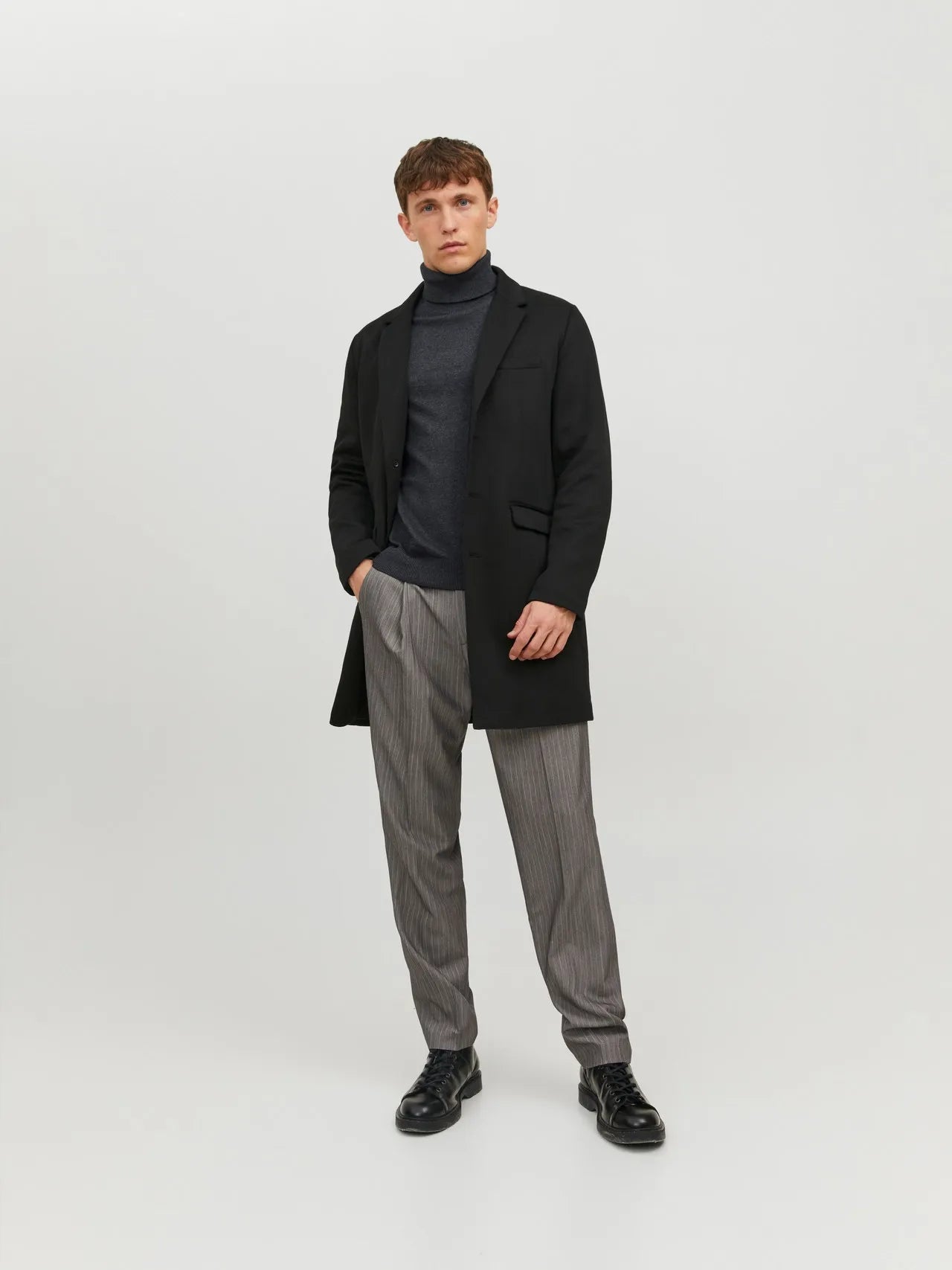 JACK&JONES Dark Grey Melange Plain Turtleneck - SMgarment's