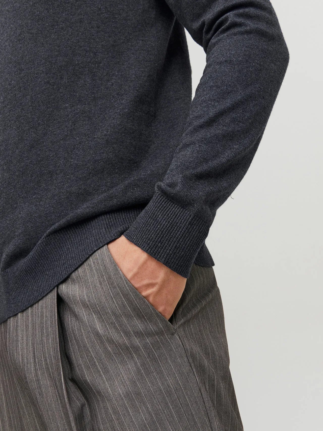 JACK&JONES Dark Grey Melange Plain Turtleneck - SMgarment's