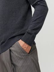 JACK&JONES Dark Grey Melange Plain Turtleneck - SMgarment's