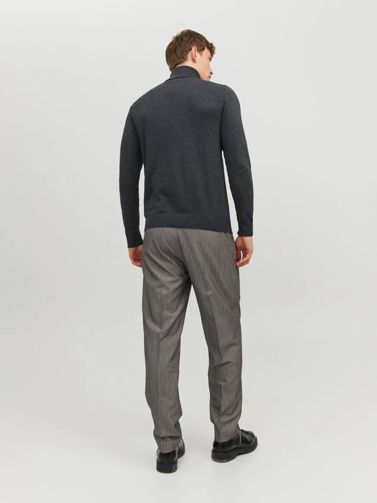 JACK&JONES Dark Grey Melange Plain Turtleneck - SMgarment's