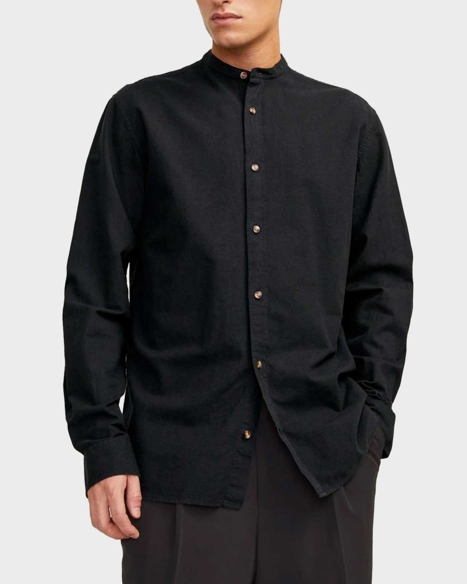 JACK&JONES MENS SUMMER COTTON/LINEN SHIRT (BLACK) - Smgarment's