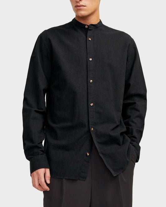 JACK&JONES MENS SUMMER COTTON/LINEN SHIRT (BLACK) - Smgarment's