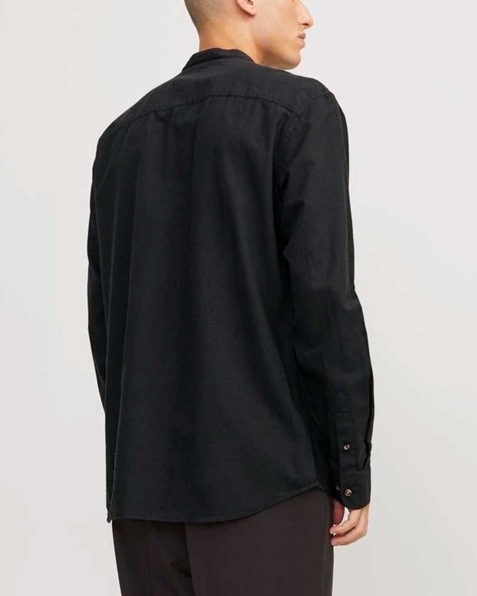 JACK&JONES MENS SUMMER COTTON/LINEN SHIRT (BLACK) - Smgarment's