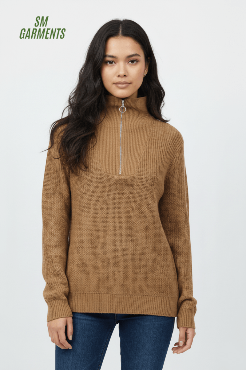 JJ WOMENS HALF ZIP UP SWEATER - Smgarment's