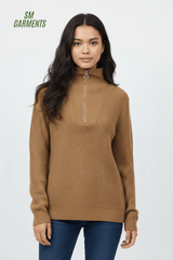 JJ WOMENS HALF ZIP UP SWEATER - Smgarment's
