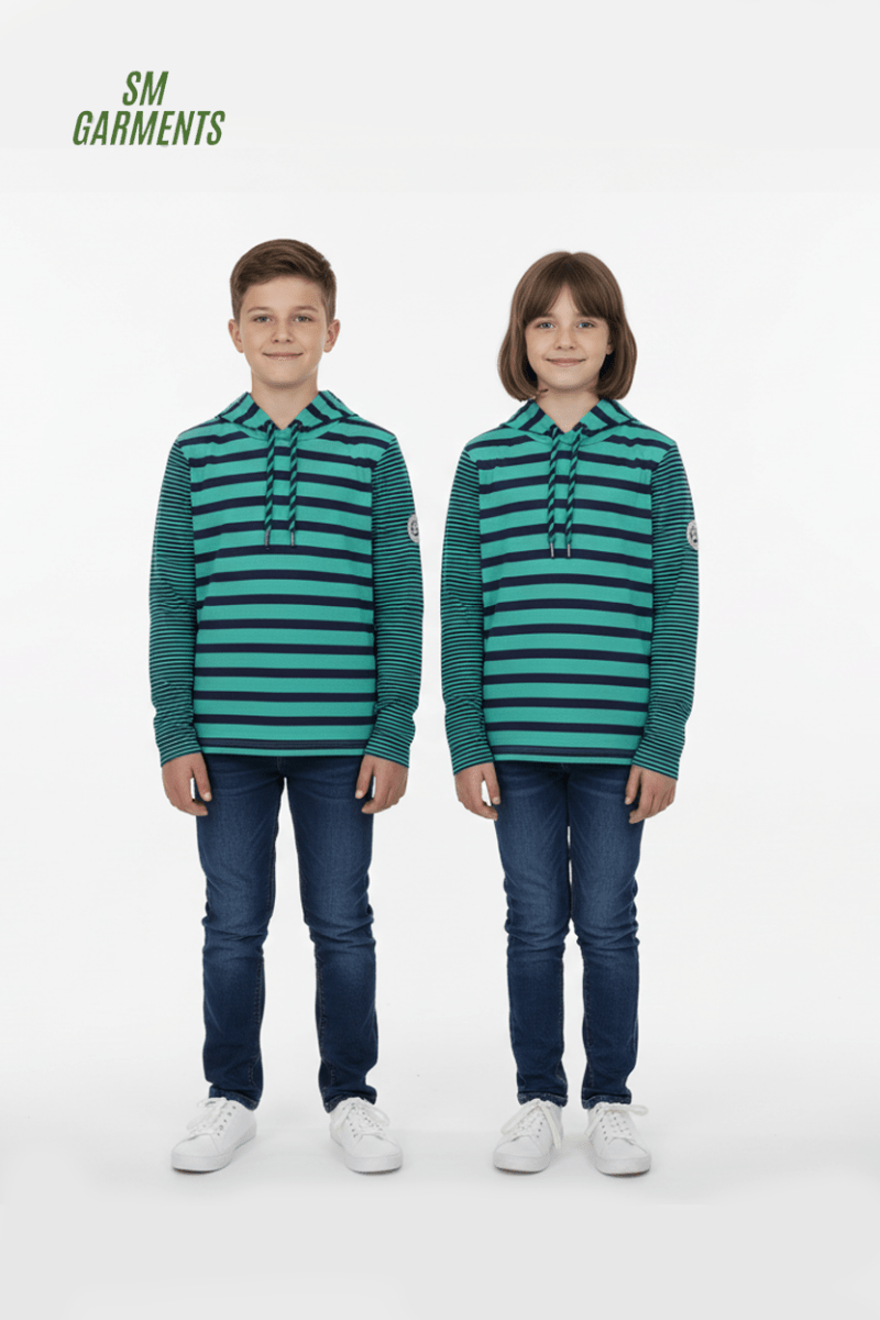 KANGAROOS Kids’ Striped Full Sleeve Hoodie – Green & Navy - Smgarment's