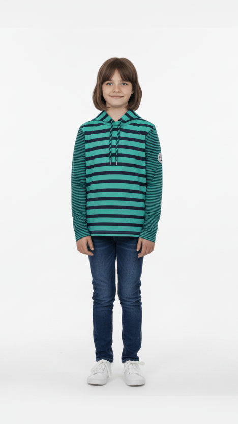KANGAROOS Kids’ Striped Full Sleeve Hoodie – Green & Navy - Smgarment's