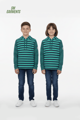 KANGAROOS Kids’ Striped Full Sleeve Hoodie – Green & Navy - Smgarment's