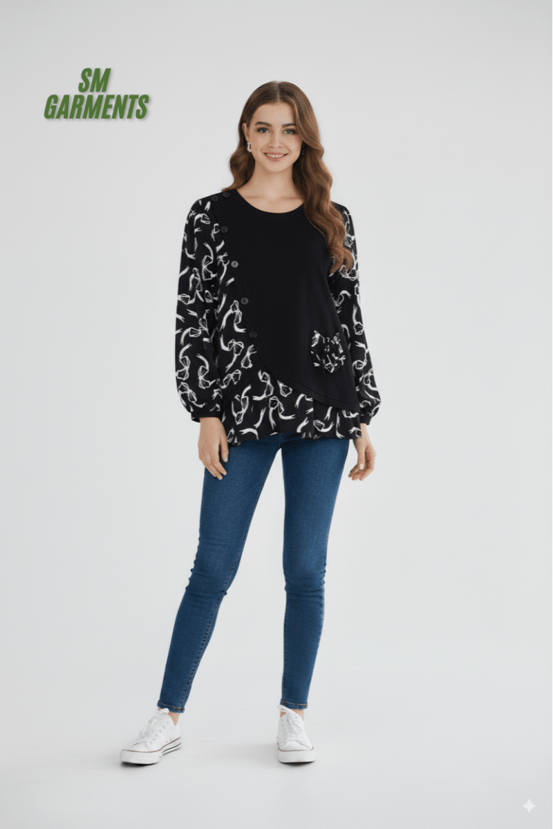 KELITE Casual Asymmetrical Printed Top - Smgarment's