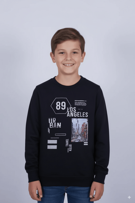 KIDS BLACK LOS ANGELES PRINTED SWEATSHIRT - Smgarment's
