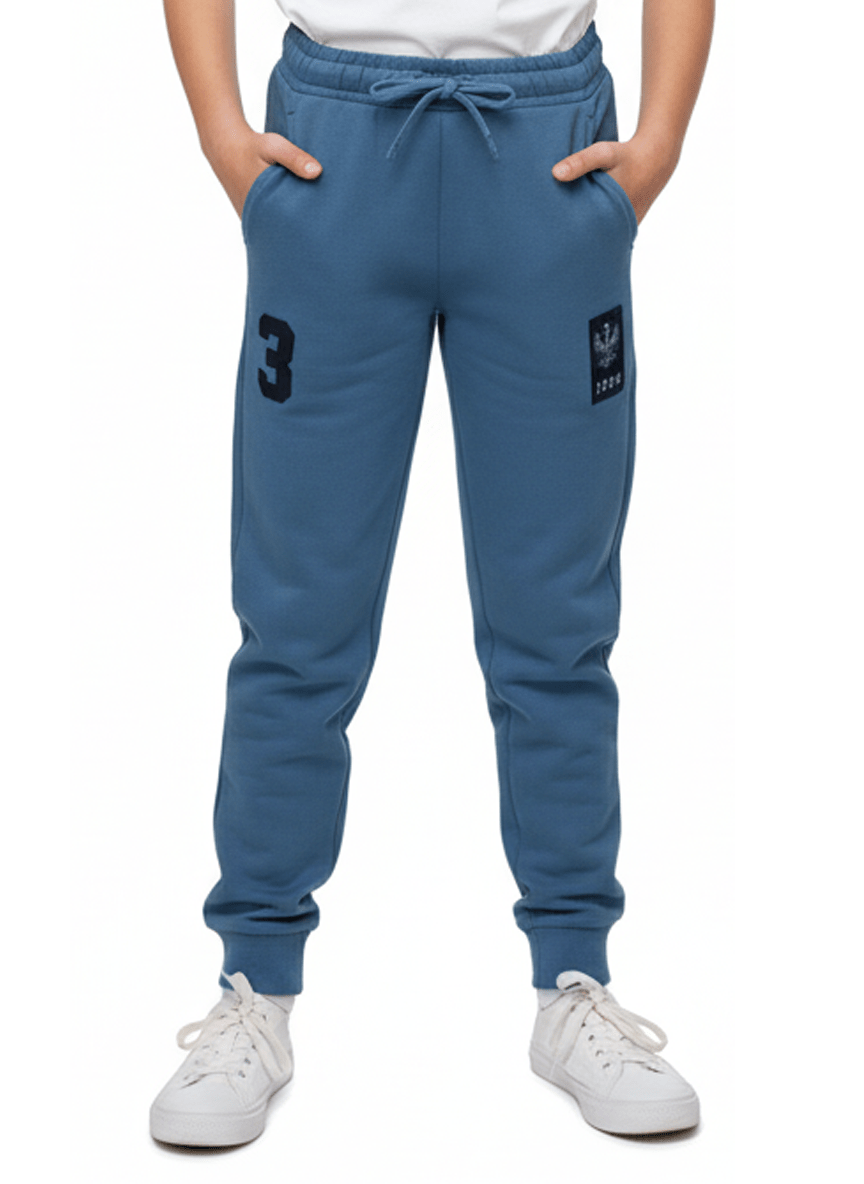 KIDS Classic Blue Joggers Trouser with Sporty Patches - Smgarment's