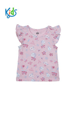 KIDS HEADQUARTERS Girls’ Pink Floral Ruffle Sleeve T-Shirt - Smgarment's
