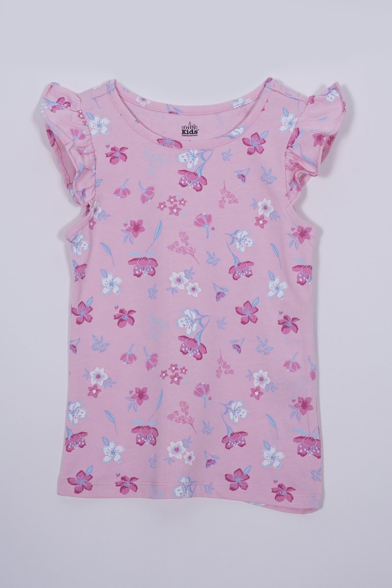 KIDS HEADQUARTERS Girls’ Pink Floral Ruffle Sleeve Top - Smgarment's