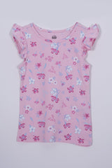 KIDS HEADQUARTERS Girls’ Pink Floral Ruffle Sleeve Top - Smgarment's