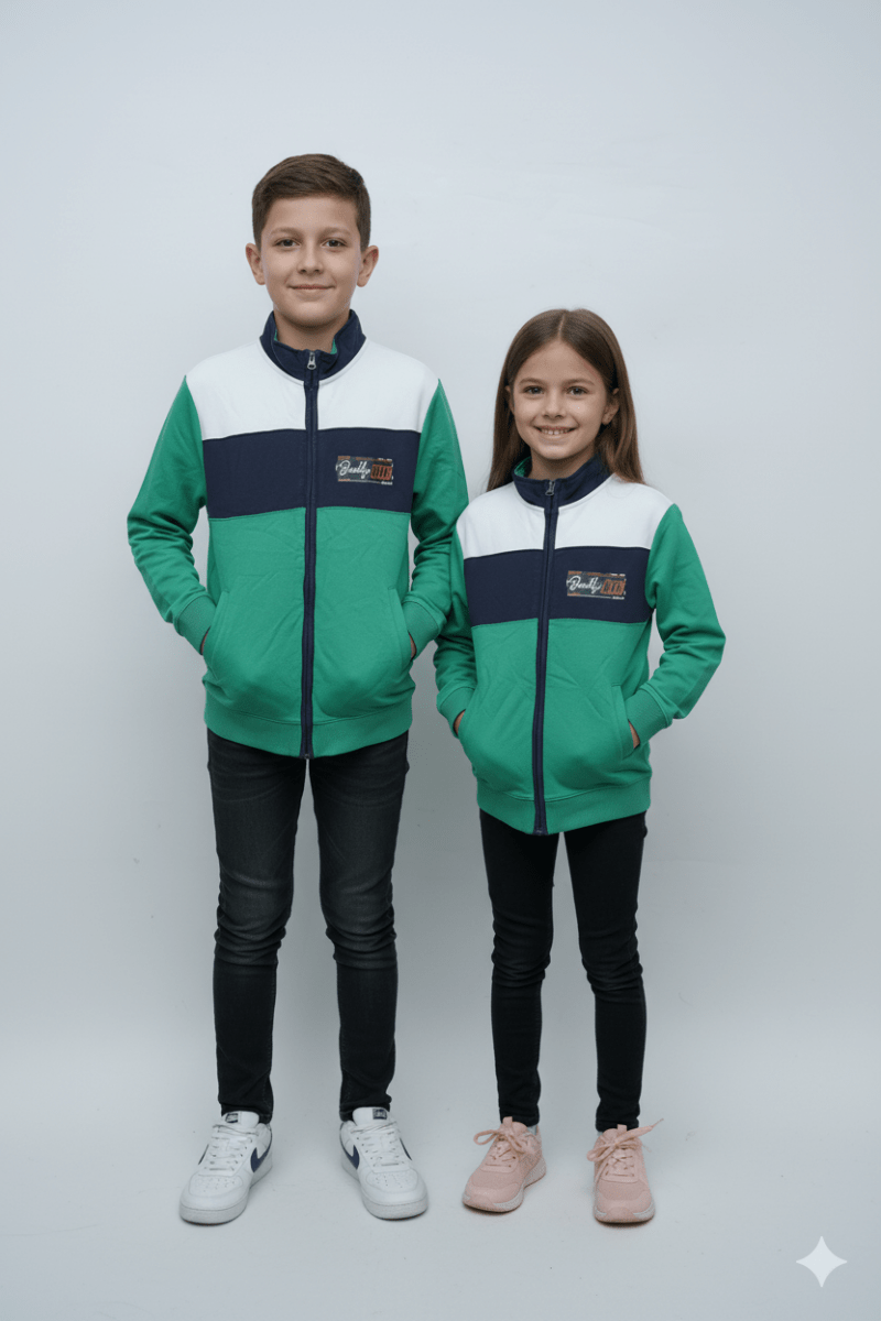 KIDS LOGO AND PRINTED COLOR BLOCK ZIPPED HOODIE - Smgarment's