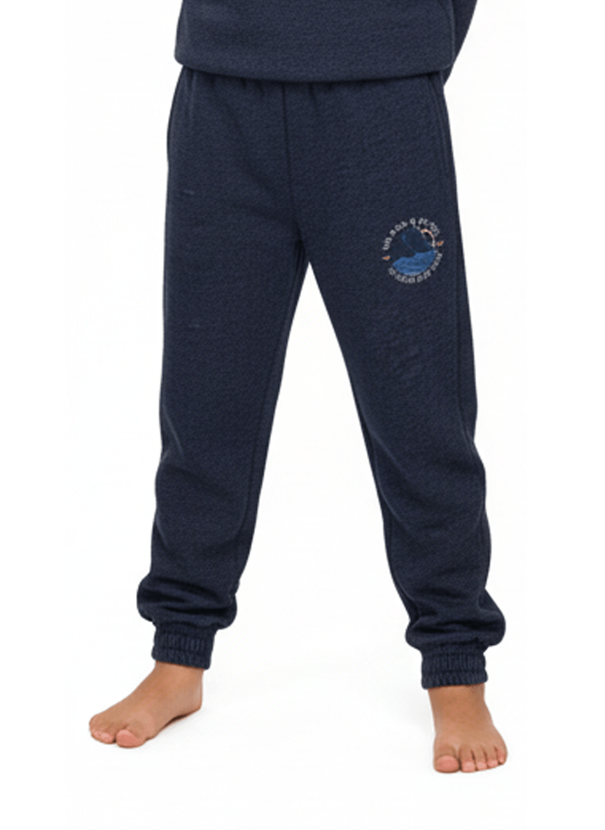Kids' Marled Fleece Joggers Trouser - Navy with "Wilderness Adventure" Graphic - Smgarment's