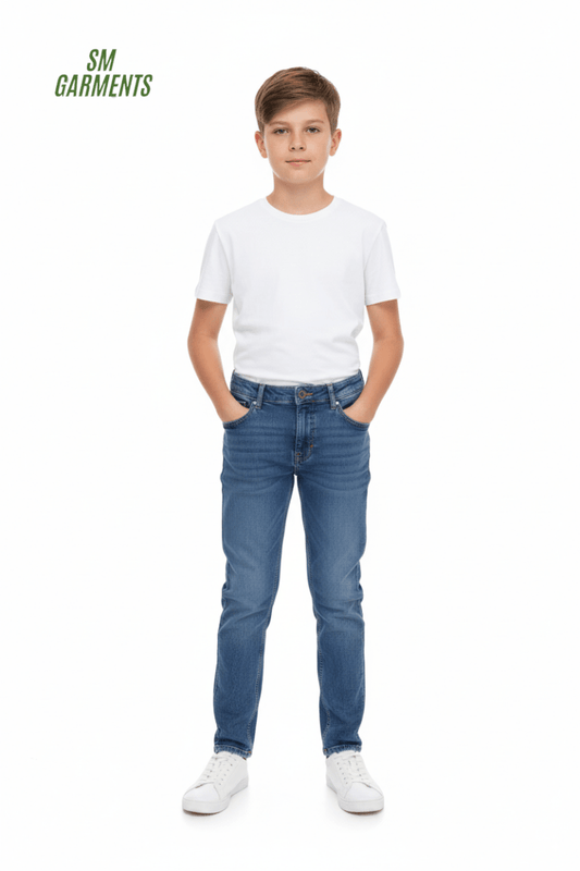 Kids' Mid - Wash Slim Fit Jeans with Elastic Waistband - Smgarment's