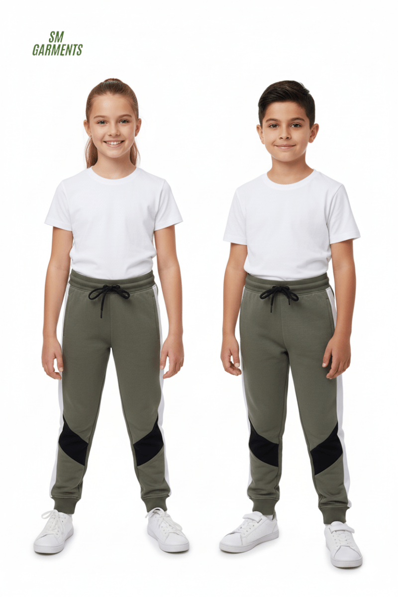 KIDS Olive Green Color Block Joggers Trouser - Smgarment's