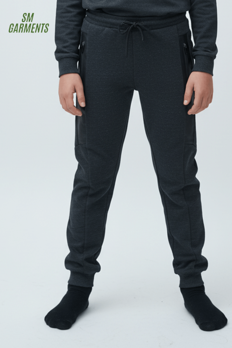 Kids Performance Tech Jogger Black Trouser with Green Texture - Smgarment's