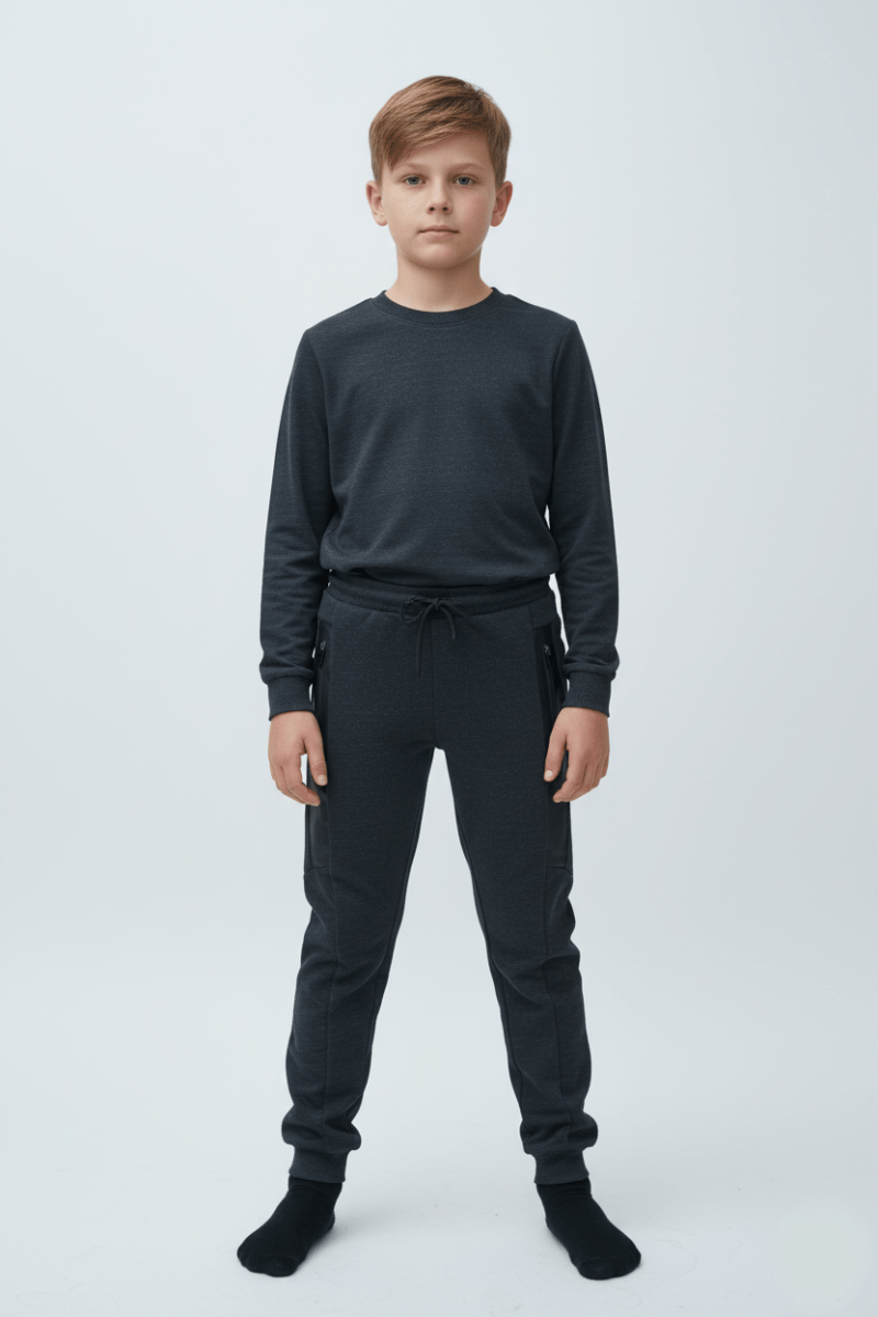 Kids Performance Tech Jogger Black Trouser with Green Texture - Smgarment's