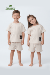 Kids Plain Tee & Shorts Loungewear Set - Smgarment's