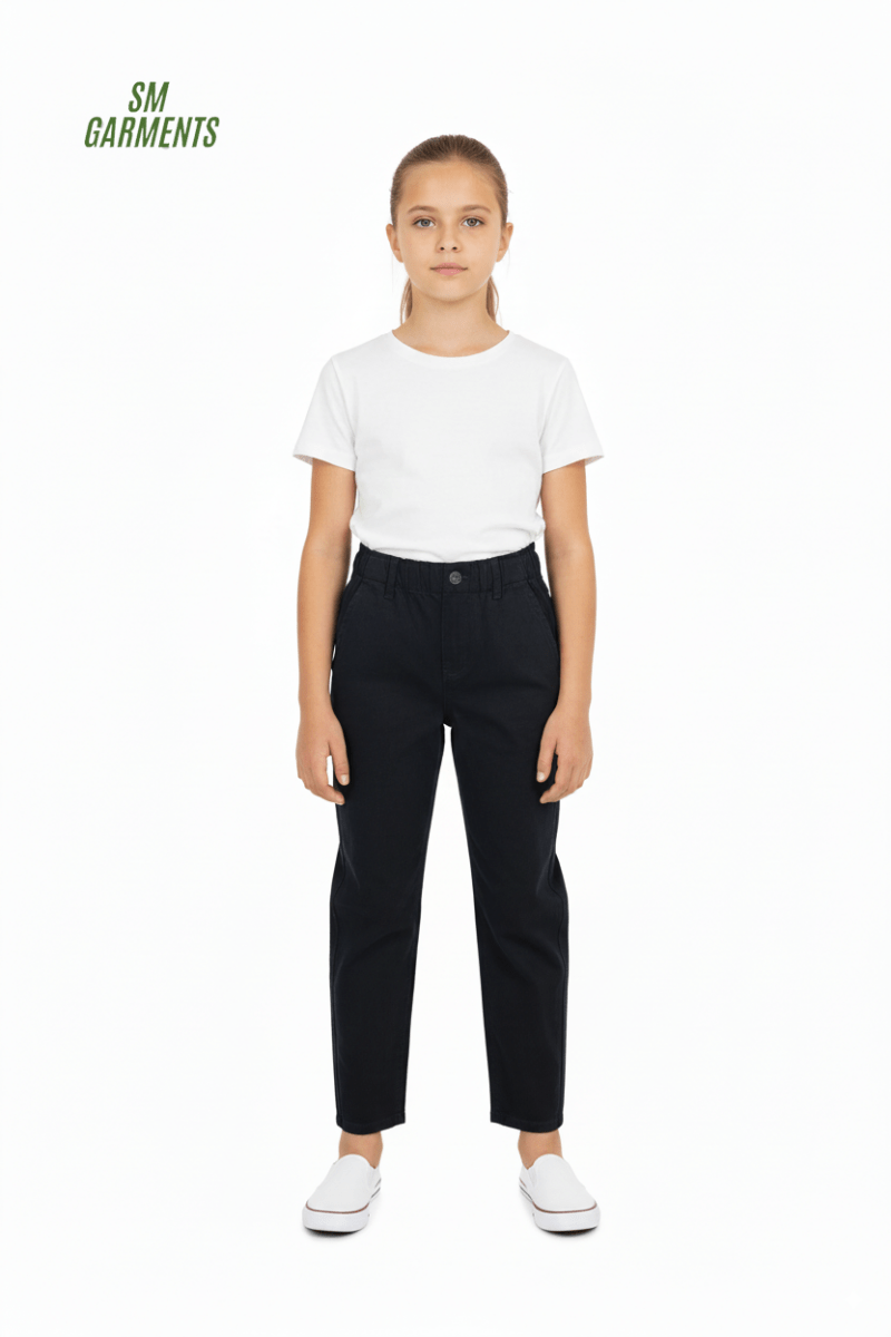 KIDS Relaxed Fit Black Cotton Pants – Elastic Waistband - Smgarment's