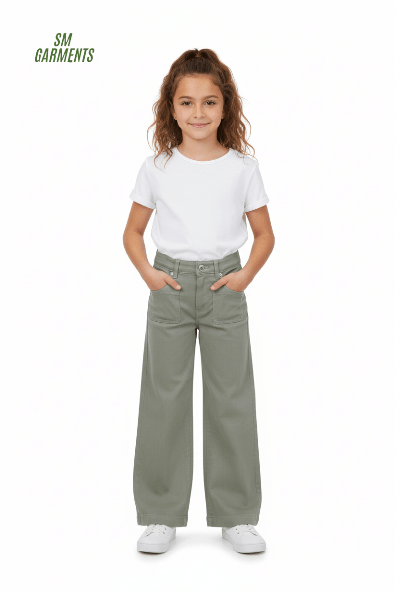 Kids Sage Green Wide - Leg Jeans - Smgarment's