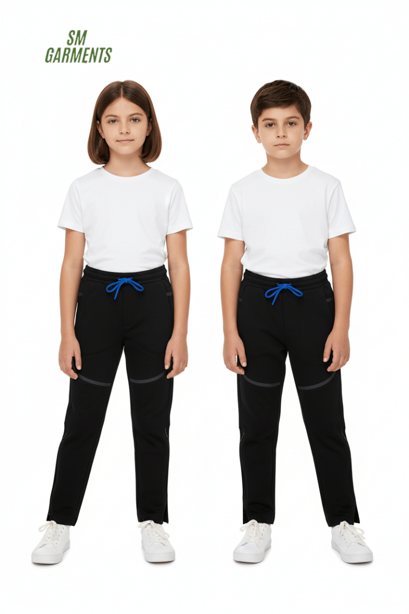 Kids Tech Fleece Performance Joggers Trouser - Black with Blue Drawstring - Smgarment's