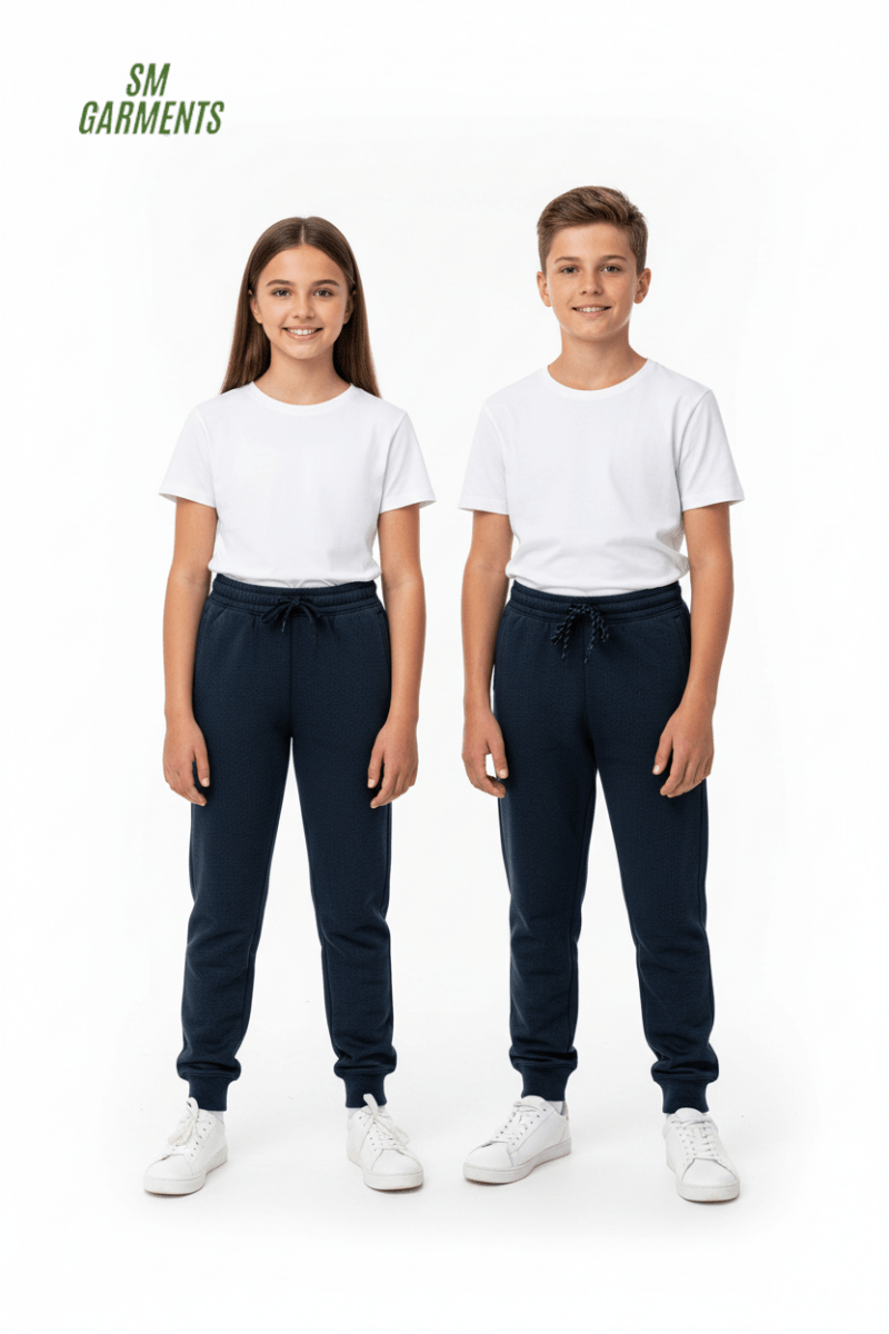 Kids Textured Knit Jogger Trouser with Drawstring - Deep Navy Blue - Smgarment's