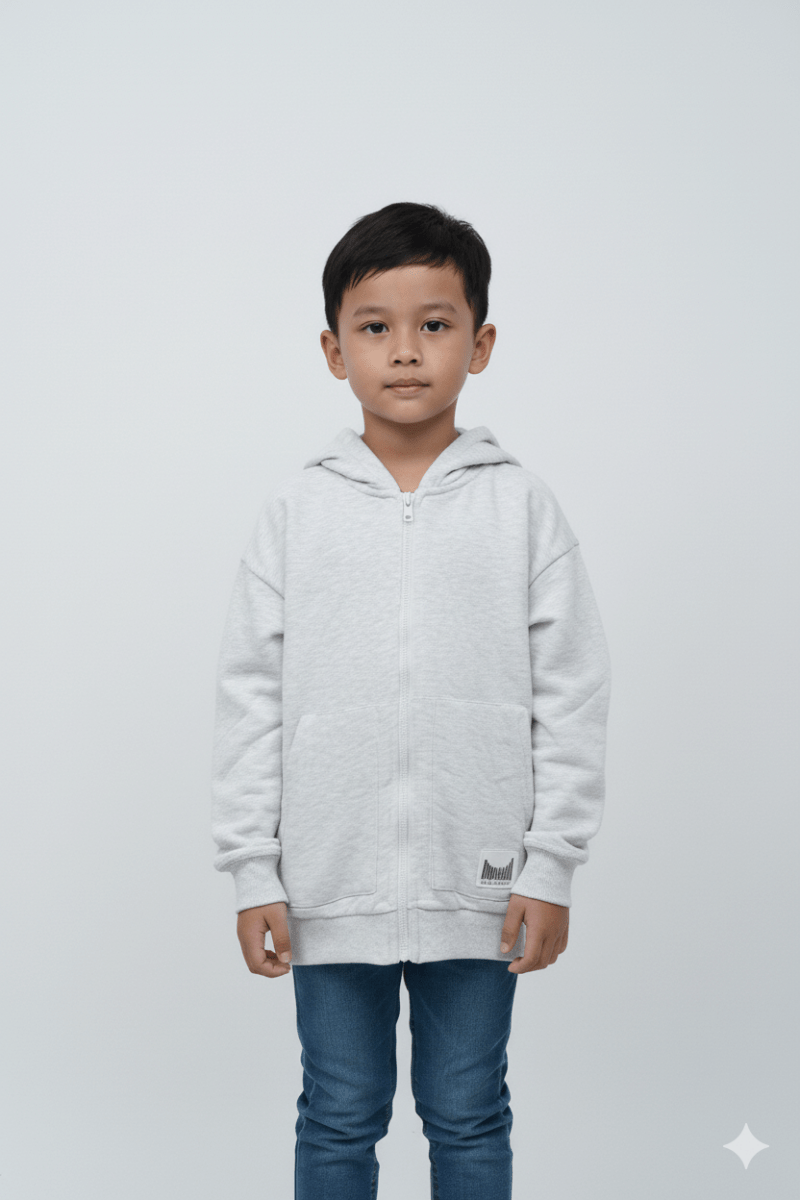 LEFTIES BOYS BASIC LIGHT GREY ZIPPED HOODIE - Smgarment's