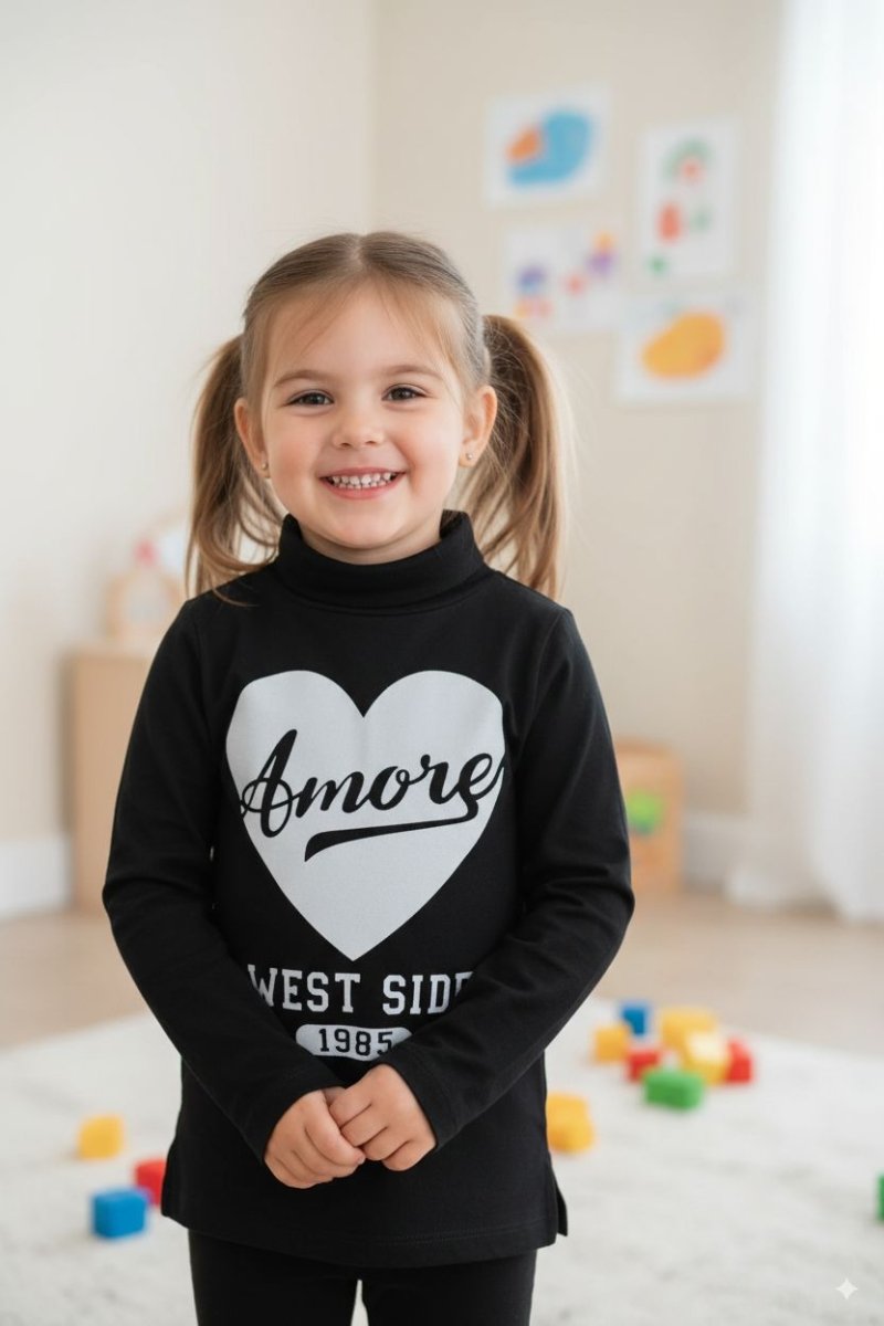 LH GIRLS TURTLENECK PRINTED LONG SLEEVES GRAPHIC TEE - Smgarment's