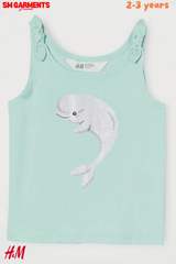 LIGHT TURQUOISE DOLPHIN PRINTED TANK TOP - SMgarment's