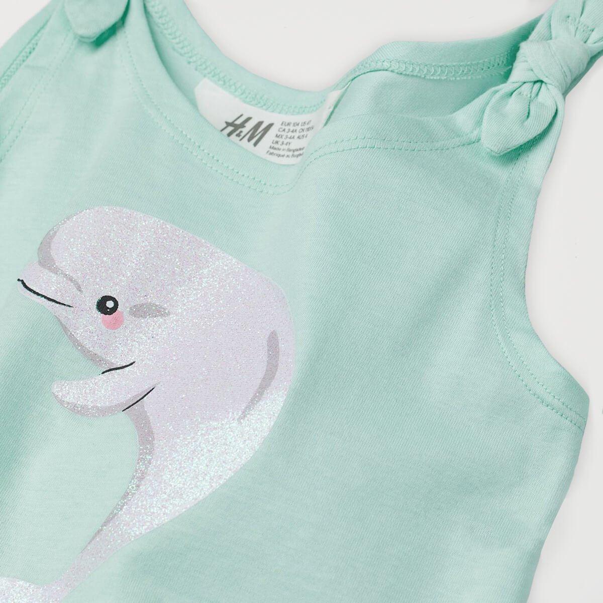 LIGHT TURQUOISE DOLPHIN PRINTED TANK TOP - SMgarment's