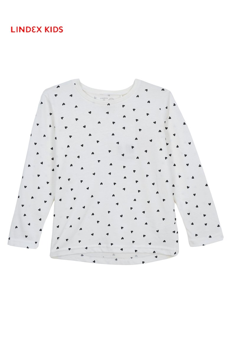 Lindex Kids White Long Sleeve Shirt with Black Heart Print - Smgarment's