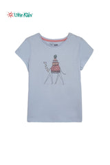 Little Kids Girls Camel Graphic T-Shirt – Light Blue - Smgarment's