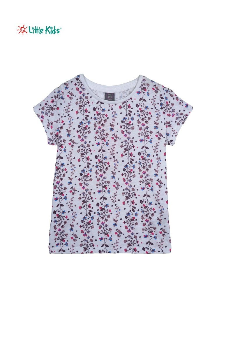 Little Kids White Short Sleeve Floral Print T-Shirt - Smgarment's