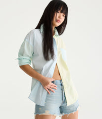 Long Sleeve Color blocked Oversized Button - Down Shirt - Smgarment's