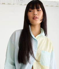 Long Sleeve Color blocked Oversized Button - Down Shirt - Smgarment's