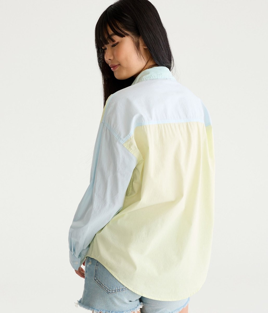 Long Sleeve Color blocked Oversized Button - Down Shirt - Smgarment's