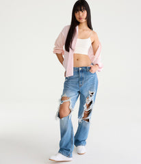 Long Sleeve Thin Stripe Oversized Button - Down Shirt - SMgarment's