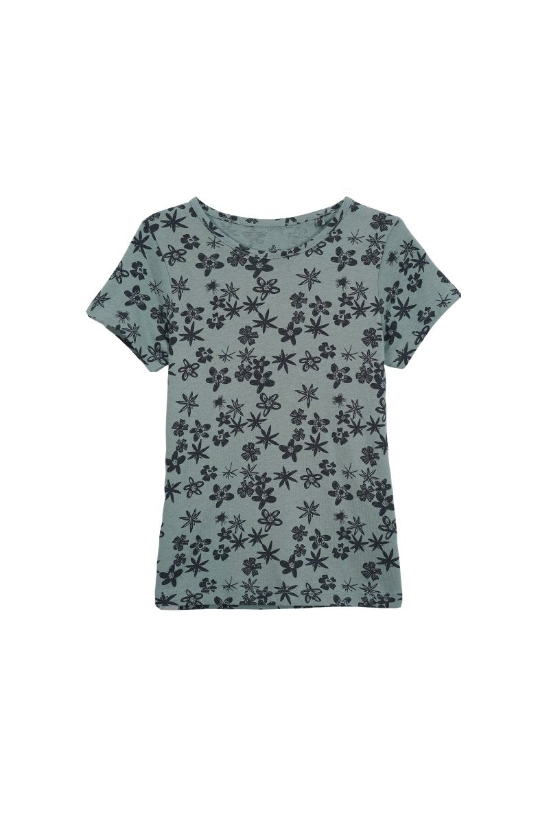 LUPILU GIRLS Floral Print Crew Neck T-Shirt – Soft Teal - Smgarment's