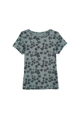 LUPILU GIRLS Floral Print Crew Neck T-Shirt – Soft Teal - Smgarment's
