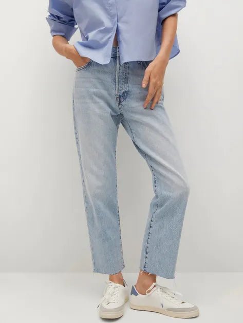 MANGO Havana Straight High - Waist Cropped Jeans - Smgarment's