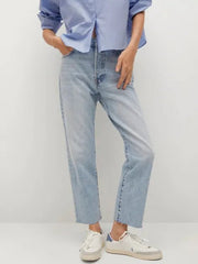 MANGO Havana Straight High - Waist Cropped Jeans - Smgarment's