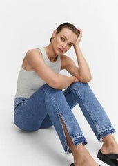 Mango High - rise straight jeans with slits - Smgarment's