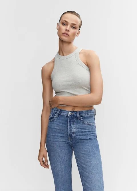 Mango High - rise straight jeans with slits - Smgarment's